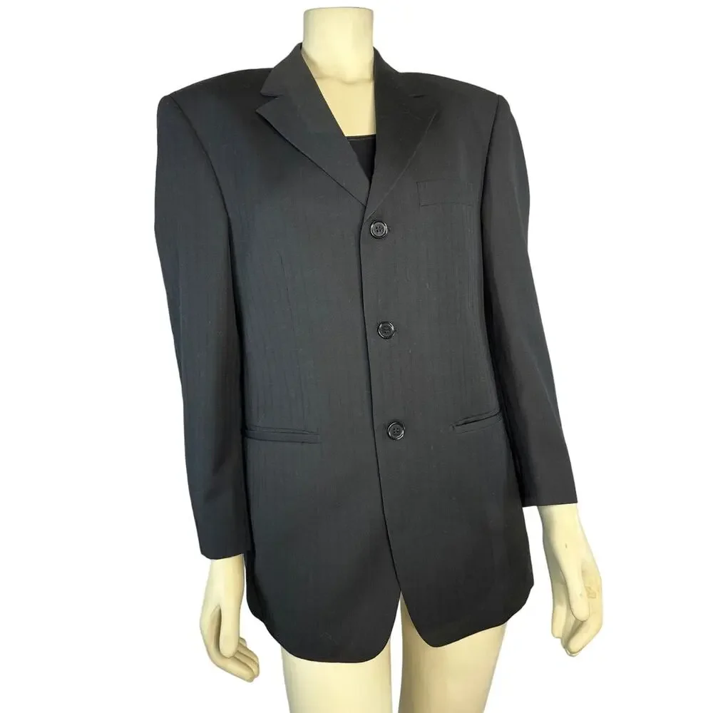 Demantie Super 150's Sport Coat Blazer hand tailored black size S/36 W/30